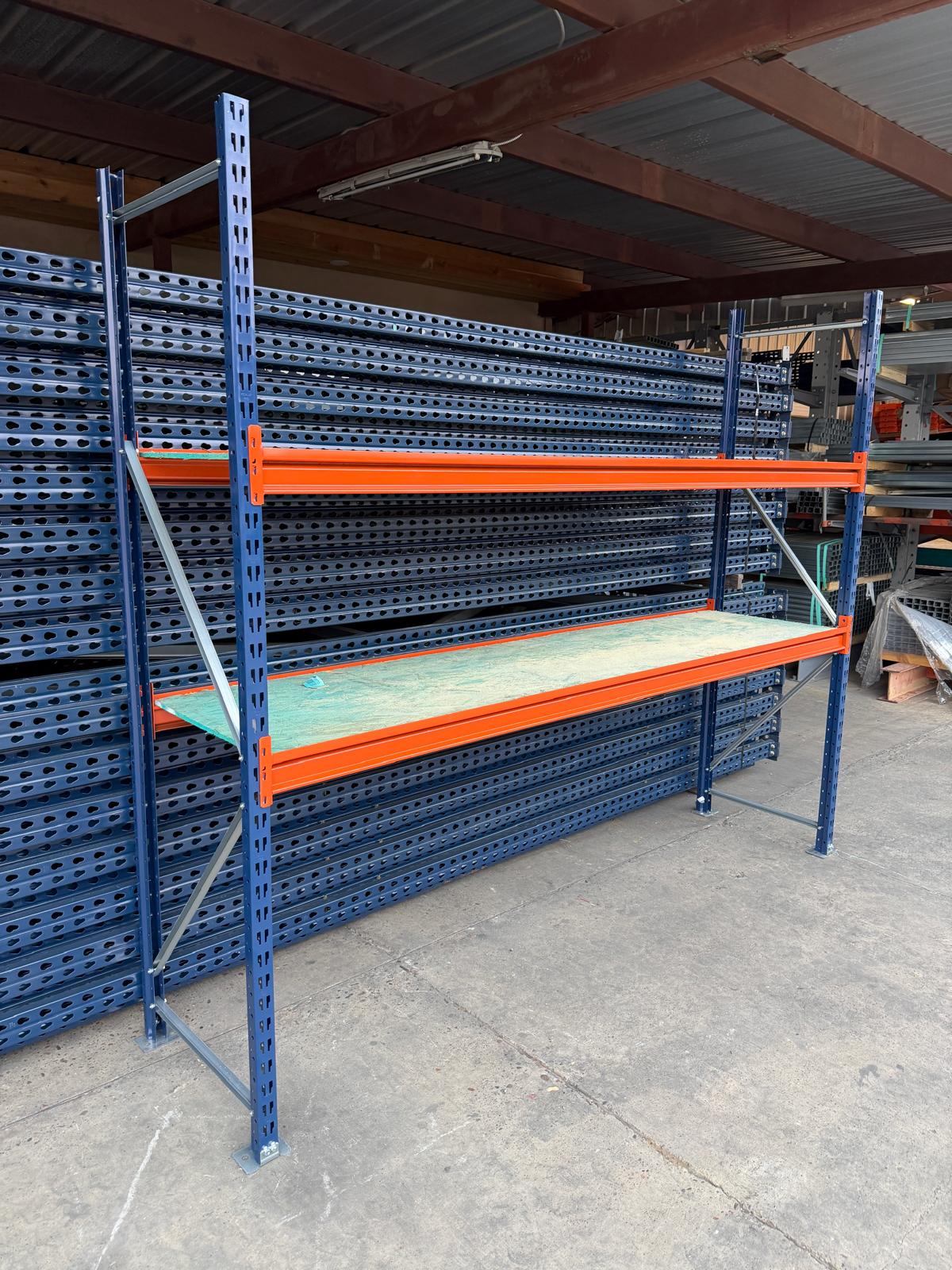 Ground level view of outdoor cantilever rack installation