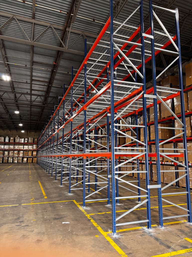 Selective rack system close-up with wire decking